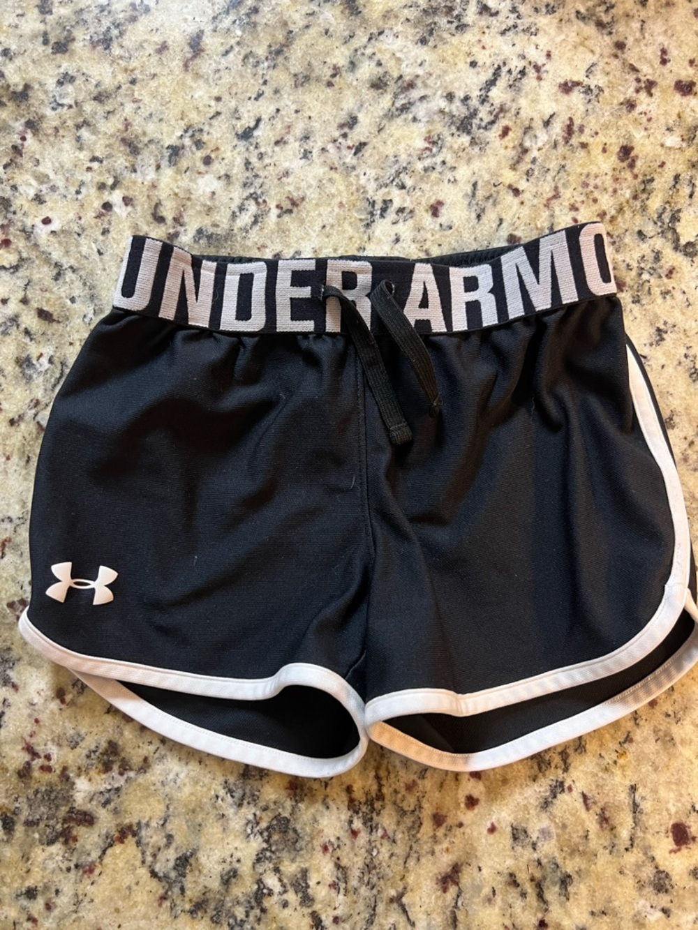 Under Armour Black Athletic Shorts with White Trim and Logo Waistband